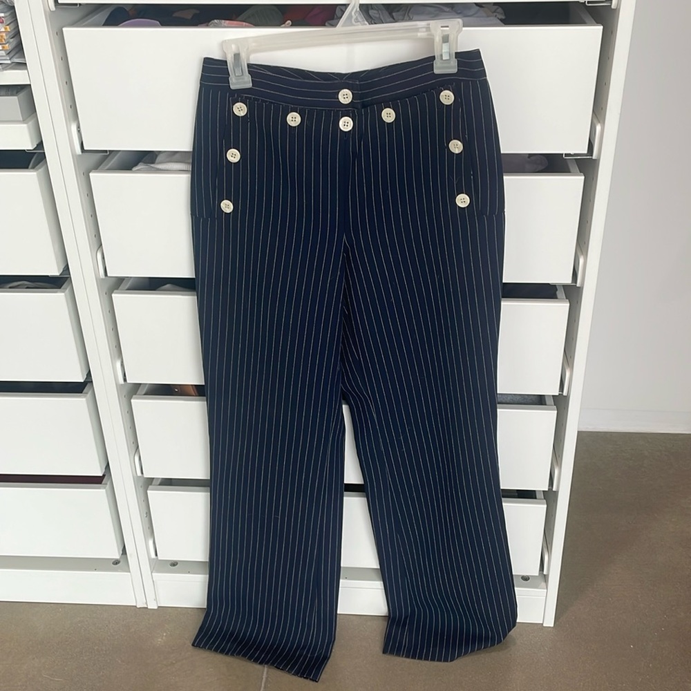 Blue striped pants with buttons detail